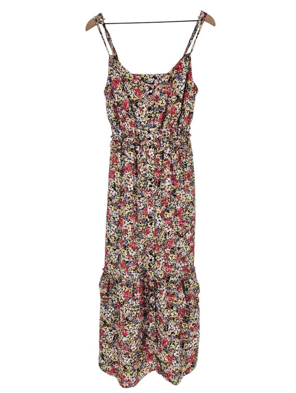 Central Park West Ditsy Floral Button Front Tiered Skirt Midi Dress